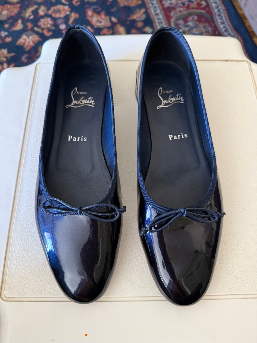 Christian Louboutin Dark Navy Patent Leather Ballet Flats with Bow